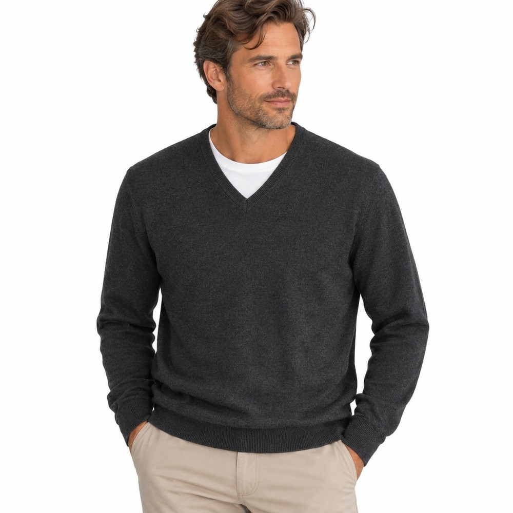 Nordstrom Men XXL 100% Italian Merino Wool V Neck Sweater Preppy Academia Gray